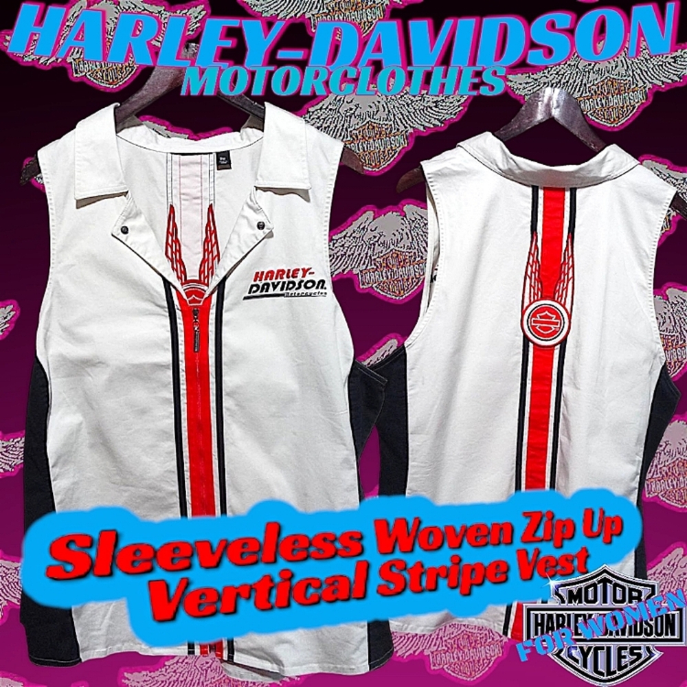 New Harley-Davidson S/L Woven Zip Up Vertical Stripe Vest | Women's 3W (Plus 3X)